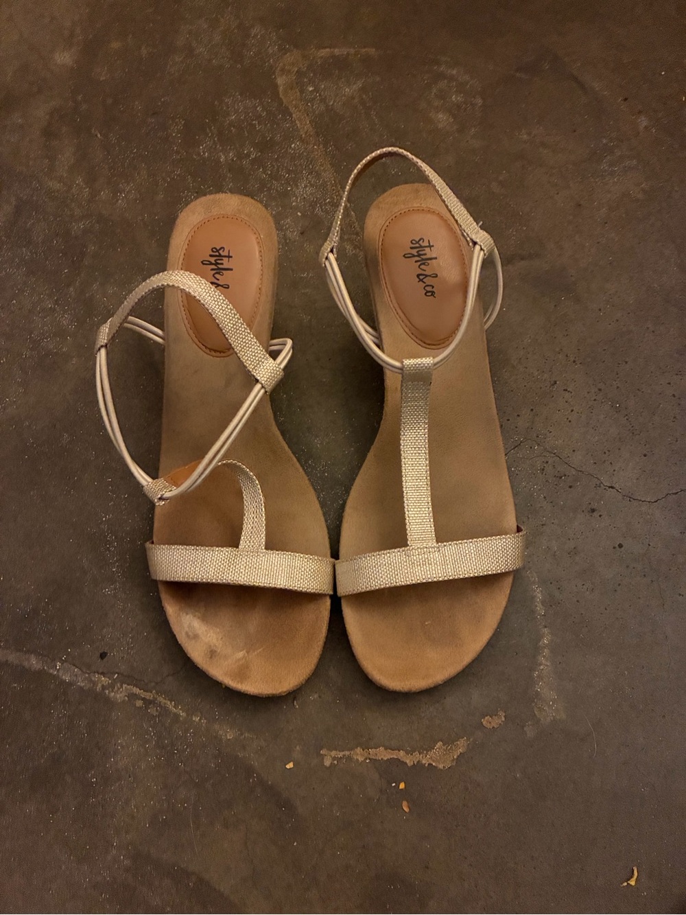 Style & Co. Women's Metallic Champagne T-Strap Sandals